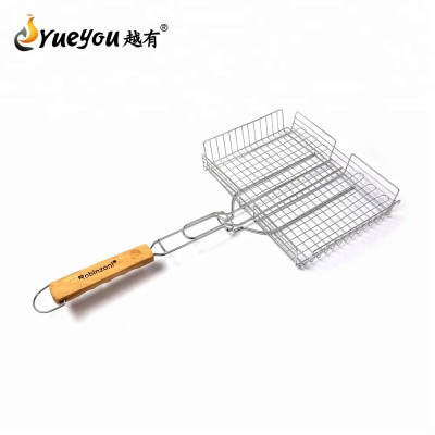 2018 High Quality 32*24.5cm Charcoal Grill basket vegetables with wooden handle