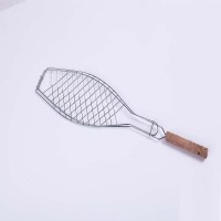 2018 Hot Selling Wooden handle Fish Grilling Basket & bbq grid perfect for the Barbecue with top grade