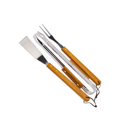 bamboo wooden handle bbq tool set with nylon bag